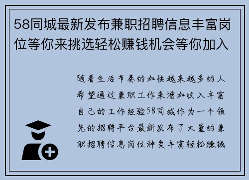 58同城最新发布兼职招聘信息丰富岗位等你来挑选轻松赚钱机会等你加入