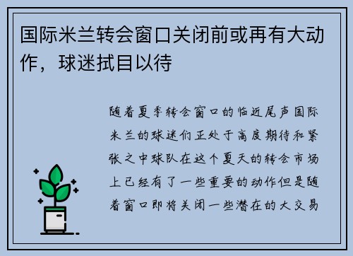 国际米兰转会窗口关闭前或再有大动作，球迷拭目以待