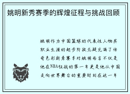 姚明新秀赛季的辉煌征程与挑战回顾